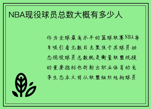 NBA现役球员总数大概有多少人